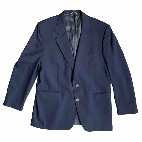 Sterling Hunt Jacket Blazer Mens 44 Solid Navy Vintage Gold Buttons Sports Coat - Picture 1 of 12